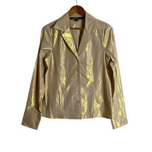 Kasper sportswear gold metallic button down shirt